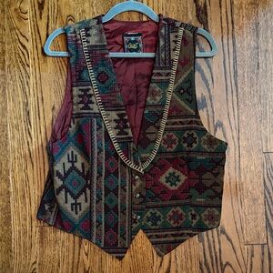 Vintage Southwestern Pattern Vest in Burgundy, Teal & Olive